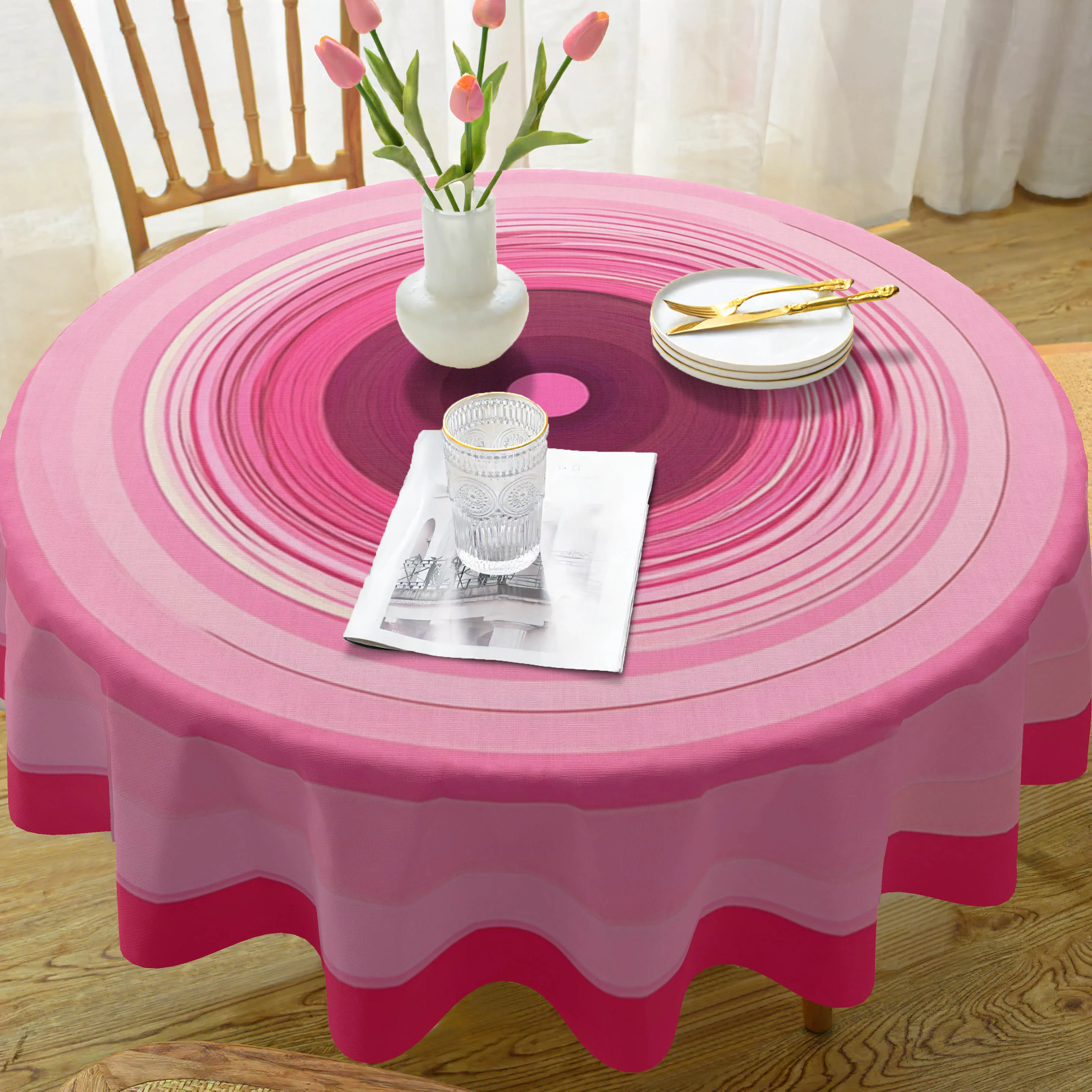 One round polyester tablecloth, pink gradient color round tablecloth, home decoration polyester material tablecloth