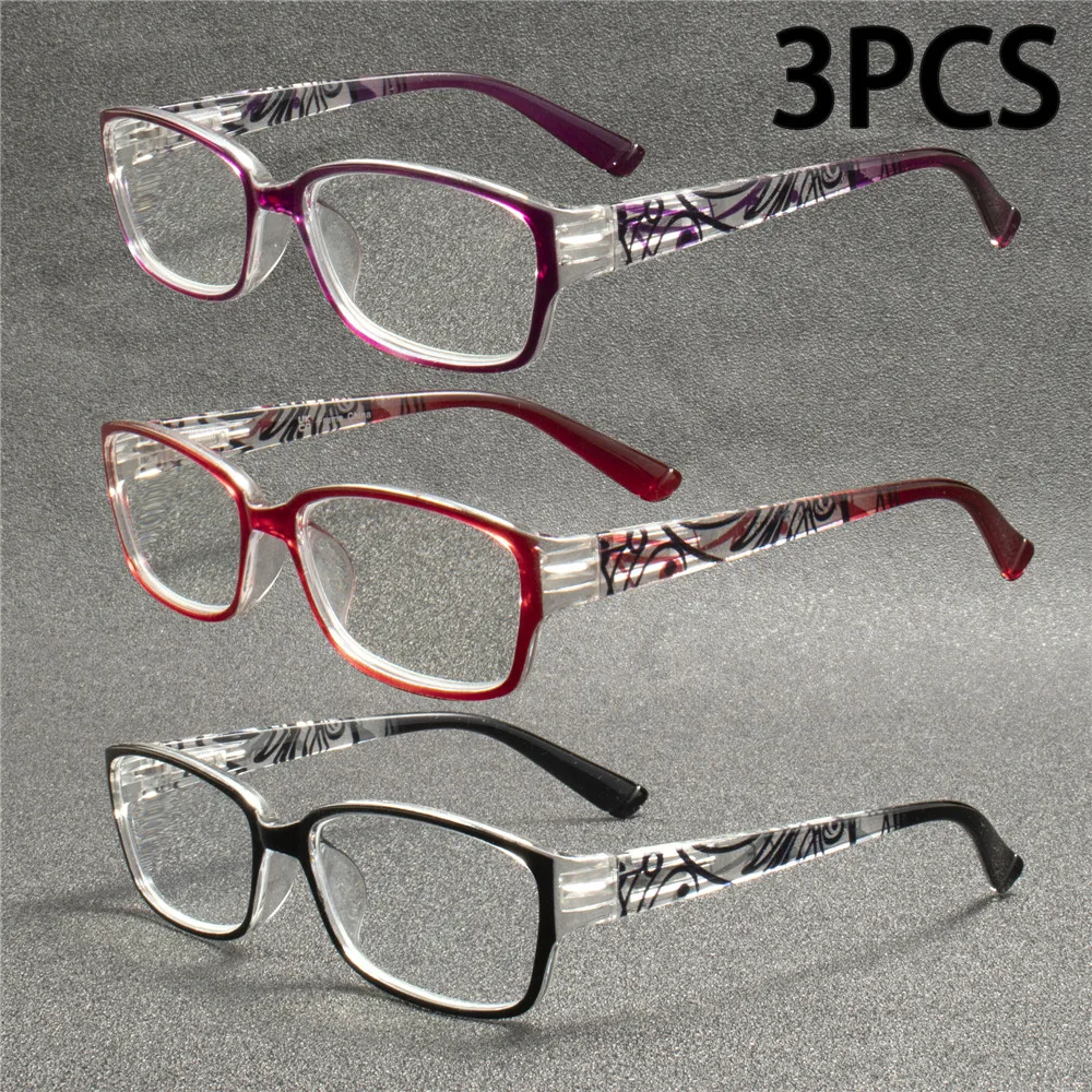 3PCS Fashion Rectangle Reading Glasses - Flexible PC Frame with Spring Hinges,  Strain Lightweight Eyewear,