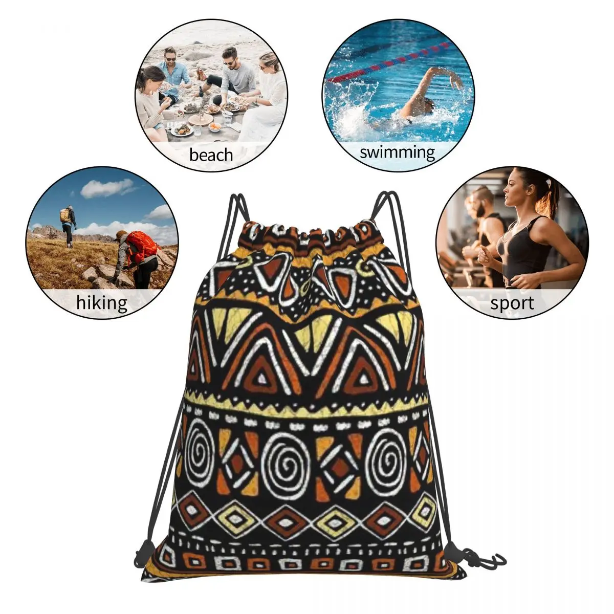 African Tribal Pattern Backpacks Multi-function Portable Drawstring Bags Storage Bag Book Bags For Man Woman School