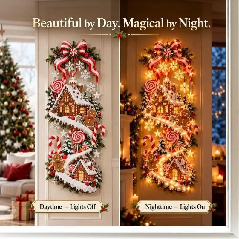 Lighted Christmas Gingerbread Cottage Glow Cascading Hanging Decor With Cascading Effect For Indoor Christmas Wall Light