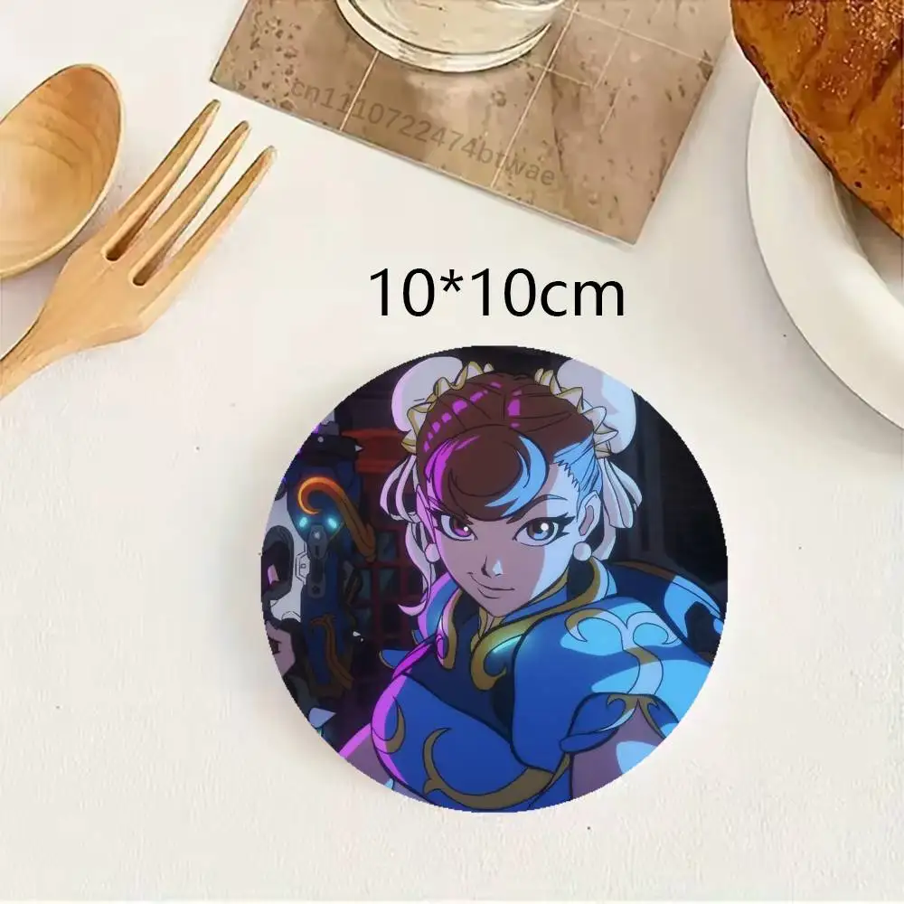 S-Street Fighter C-Chun-Li Anti-slip Tea Coffee Cup Pad Heat-Resistant Round Bowl Teapot Mat Home Gift