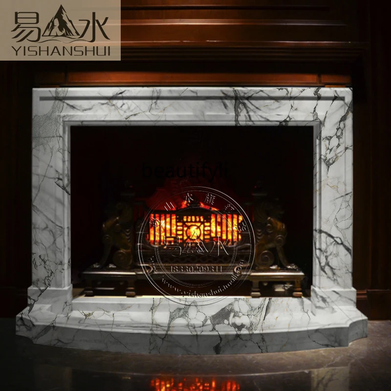 

Marble white mantel heating light luxury French simple modern style living room villa