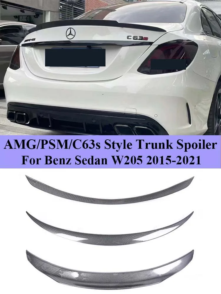 For Mercedes Benz C Class Sedan W205 2015-2021 Boot Rear Carbon Fiber Trunk Spoiler  Deflector C63s AMG PSM Style Gloss Black