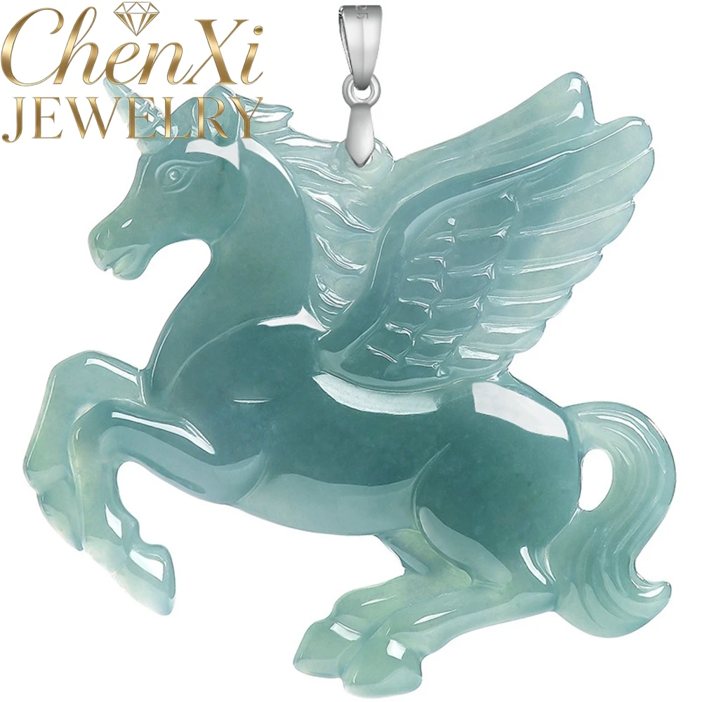 High-End Natural A-Grade Blue Water Ice-Quality Jadeite Star-Shaped Unicorn Pendant 925 Fine Exquisite Gift Best Charms Jewelry