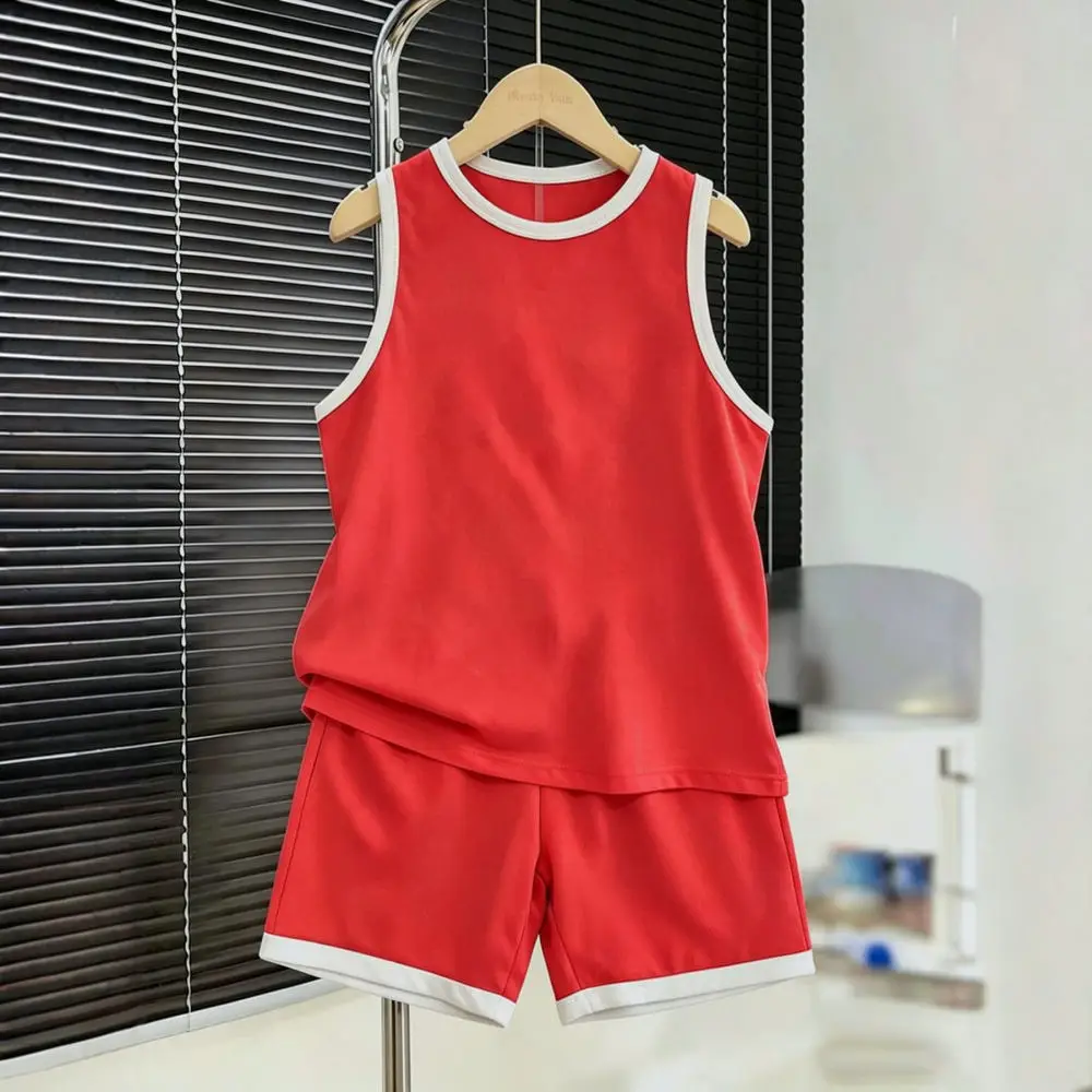 Boys Summer Breathable Sportswear Set Sleeveless Tank Top Shorts Kids Casual Athletic Fitness Training Apparel Outfit