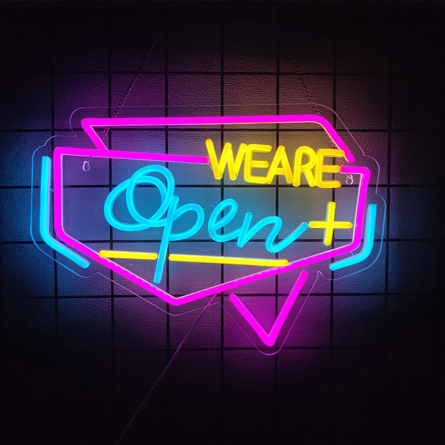 LED Neon Open Sign for Business, Led Neon Lights for Party Bar Salon Stores Hotel Wall Decor Come in we're Open,USB Powered gallery 5