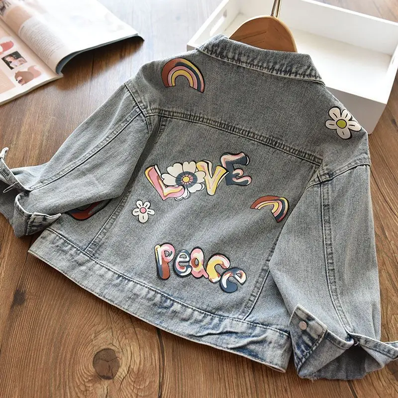 2-12 years Girls Denim Jackets Toddler Kids Girl Coat Spring Autumn Clothes Children Cartoon Floral Jacket Coat Outwear Jeans