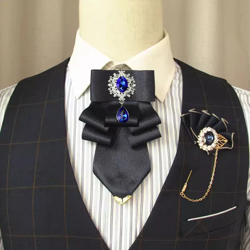 

Мужской галстук-бабочка в корейском и британском стиле для деловых встреч, банкетов, свадеб, официальных мероприятий, аксессуар для рубашки, подарок, с кристаллами и цветочным узором