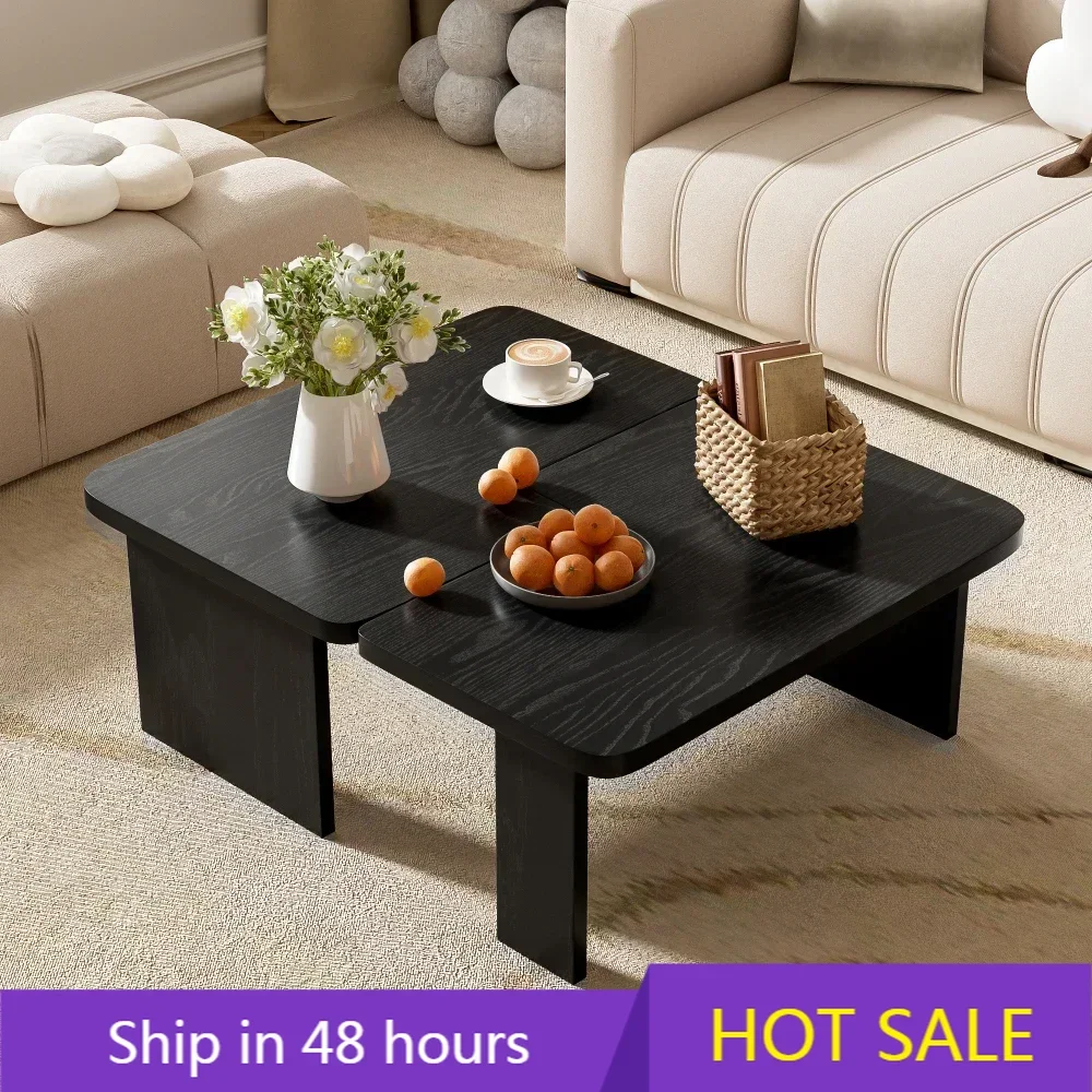 Minimalist Coffee Table Set, Rectangle Coffee Table with Splicing Design, Multifunctional Combination Table,Living Room, Table