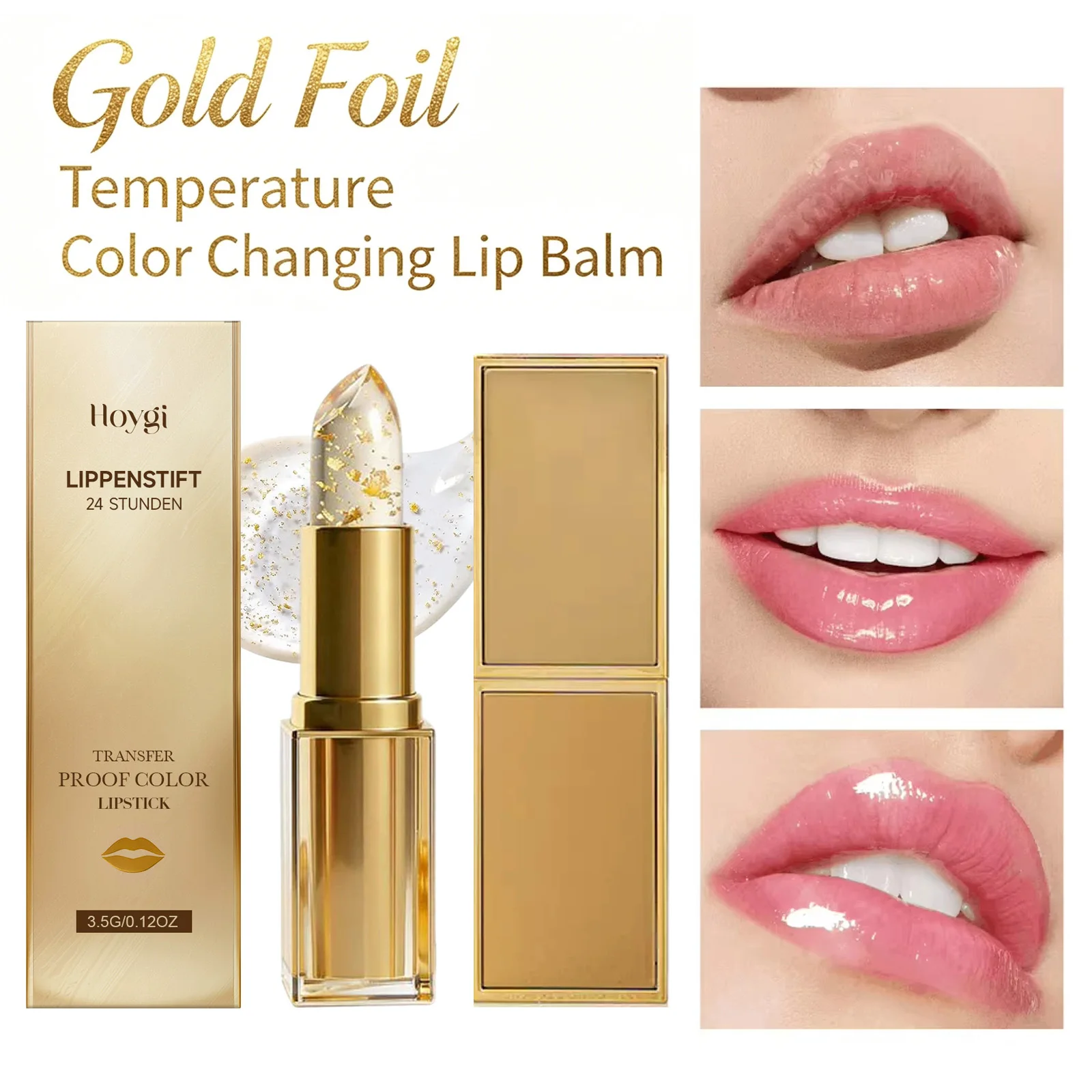 Color Changing Lipstick Gold Foil Moisturizing Lip Balm Temperature Sensitive PH Lipstick Long Lasting Moisturizing Lip Care