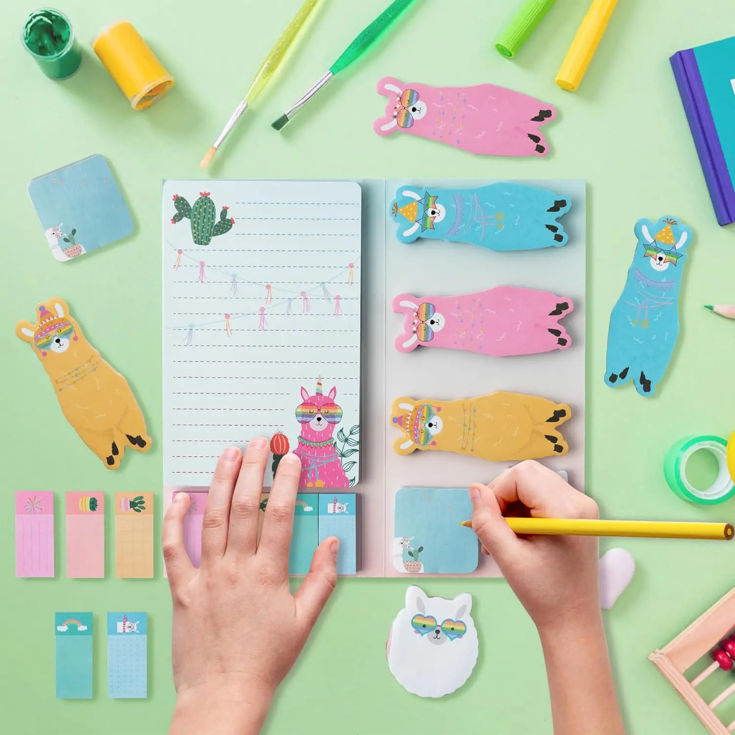 Ich Liebe Lamas - Selbstklebende Notizzettel-Set 550 Blatt, Niedliche Cartoon-Alpaka-Tier-Trennblätter Memo-Pads Schul- und Bürogeschenk – Detail 6