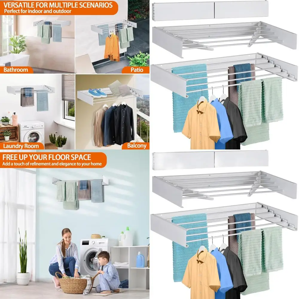 

Настенная складная сушилка для белья с 4 алюминиевыми стержнями, шаблоном для сверла и емкостью 60 фунтов (белый, 40)