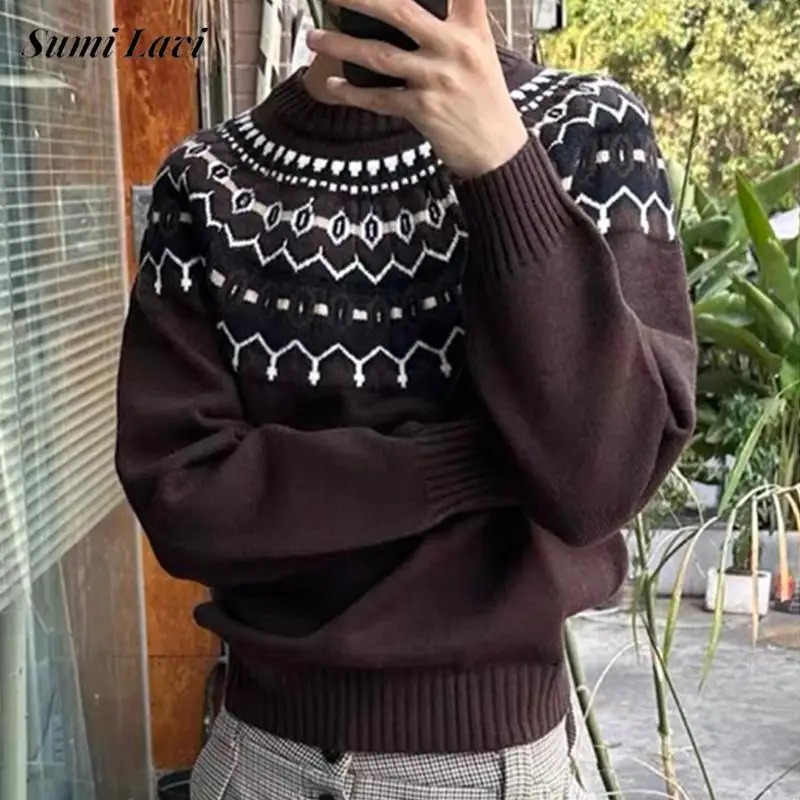 

Autumn Winter Casual Mens Jumper Tops Knitting Long Sleeve Crew Neck Sweaters For Men Daily Leisure Slim Knitted Sweater