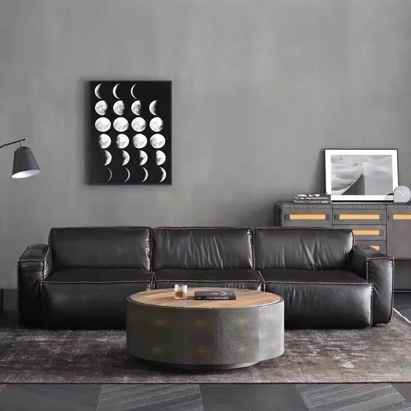 

American sofa retro loft Nordic three four people cafe living room oil wax leather industrial wind leather sofa