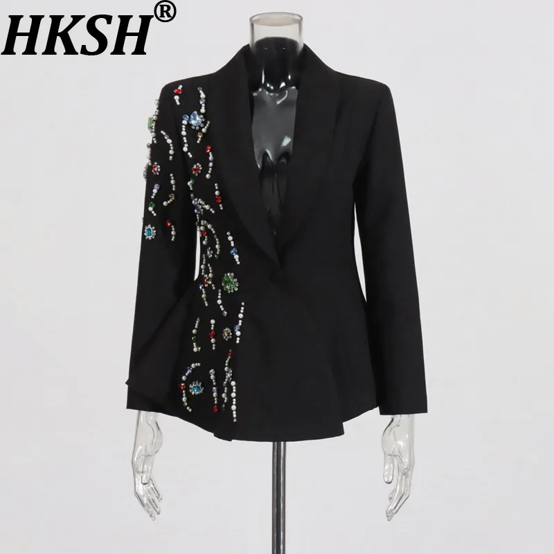 HKSH Women's Blazer Elegant Irregular Design Stylish Embroidered Flares Slim Niche Single Button High Street Suit-Jacket HK27336
