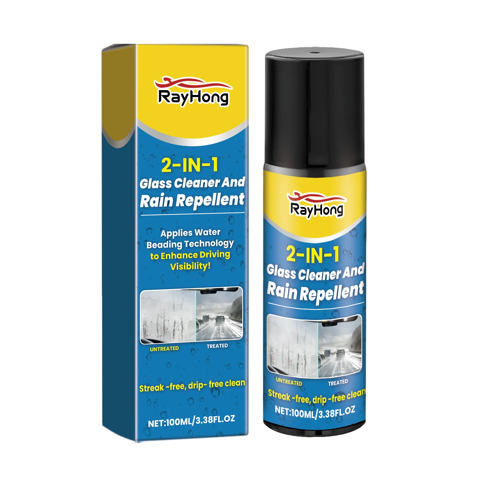 2-in-1 Car Glass Cleaner Anti-Fog Spray – Windshield Cleaner Removes Oil Film, Prevents Fog Enhances Visibility for Safe Driving