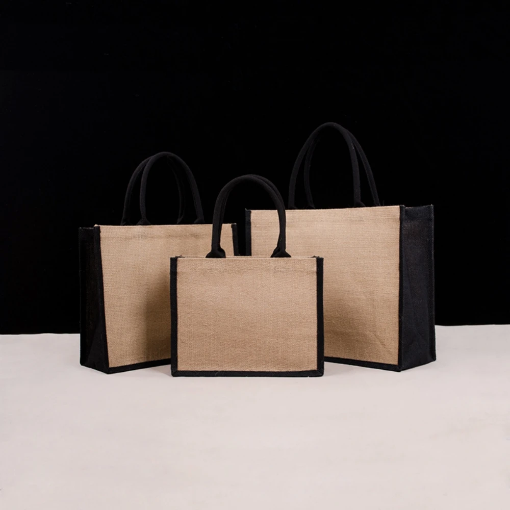 Burlap Jute Eco-friendly Shopping Bag Vintage Reusable Grocery Wedding Birthday Gift Bag Linen Bag Portable Ladies Handbag