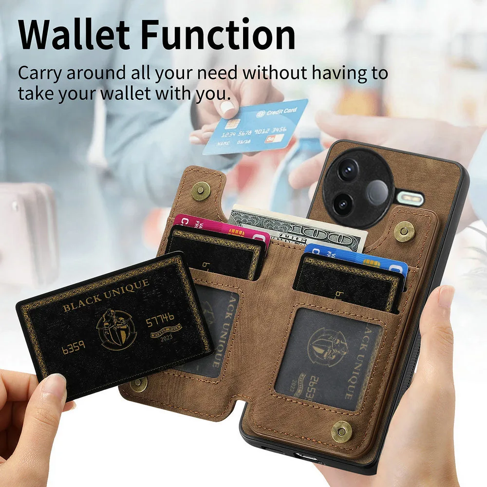 Etui skórzane z zamkiem błyskawicznym i magnetycznym portfelem do Xiaomi Poco F9 Ultra F8 F7 X6 X7 X8 Pro Max 5G, pokrowiec Poco F9 M8 F6 X 7 F 9 ProCard — zdjęcie produktu 3