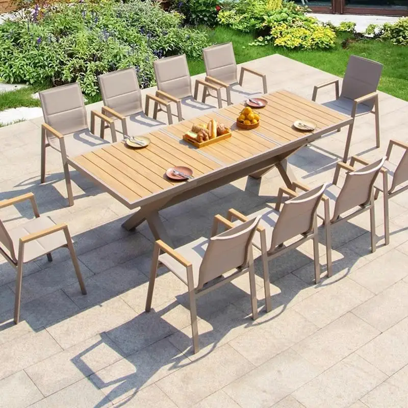 Nordic Leisure Style Outdoor table&chair combination Waterproof sunscreen Plastic wood courtyard Garden Milk tea shop Cafe stall