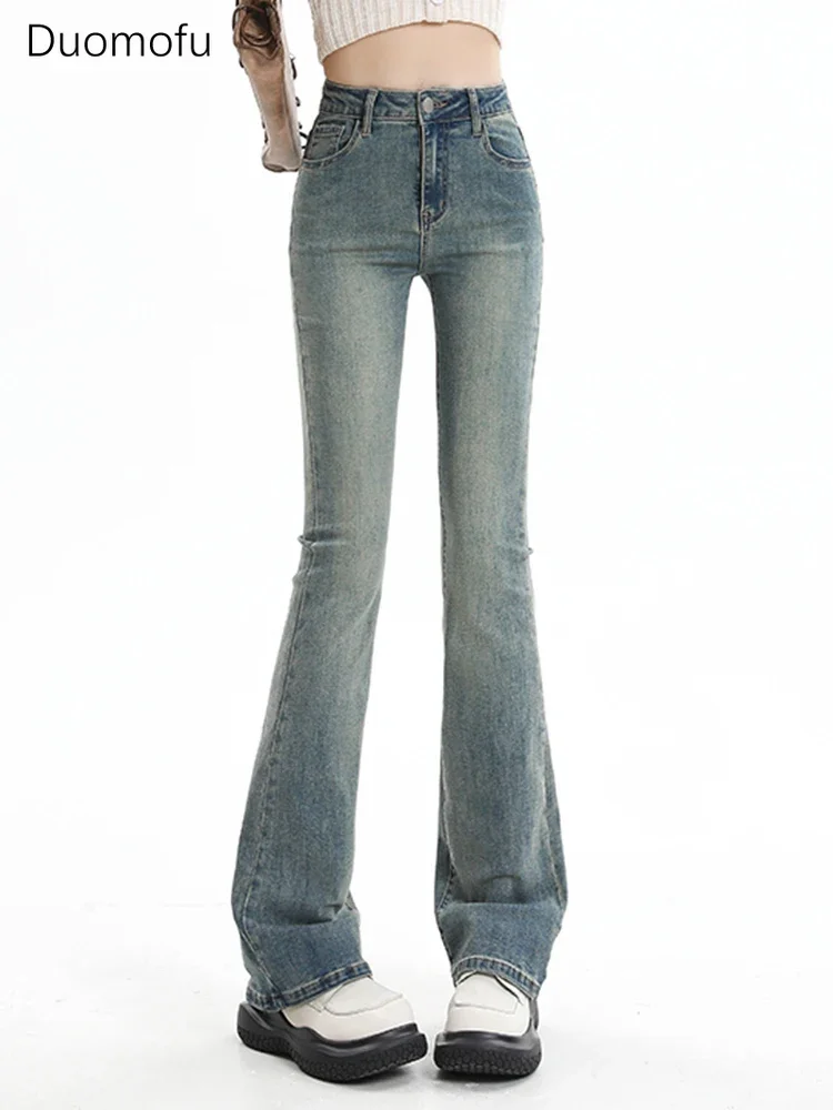 

Duomofu Autumn Chic High Waist Slim Simple Flare Female Jeans Korean Loose Vintage Fashion Full Length Casual XS-2XL Women Jeans
