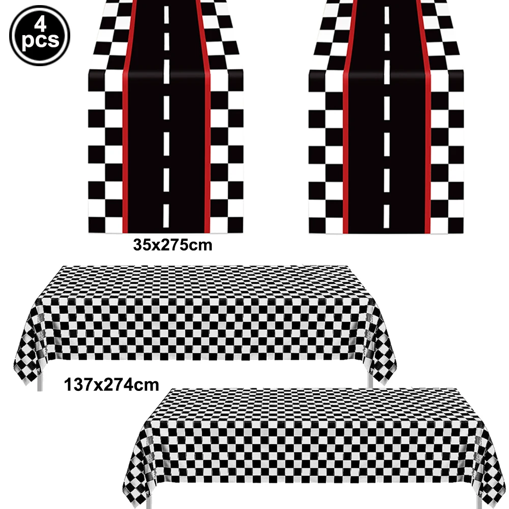 Racing Birthday Decorations Road Tablecloth Racetrack Tablecloth Runner Table flag for Kids Car Theme Birthday Party Supplies