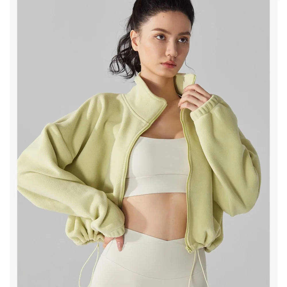 Damska Jesienno-Zimowa Bluza Sportowa z Kapturem, Płaszcz, Gruba Stójka, Długi Rękaw, Rozpinana na Zamek, Krótka Bluza Codzienna, Bluza do Pracy