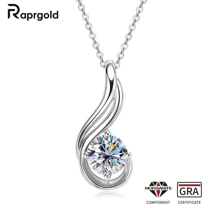 

RAPRGOLD GRA сертифицированный 2 карата пасьянс муассанит кулон ожерелья для женщин настоящие цепочки из стерлингового серебра 925 пробы свадебные украшения подарок