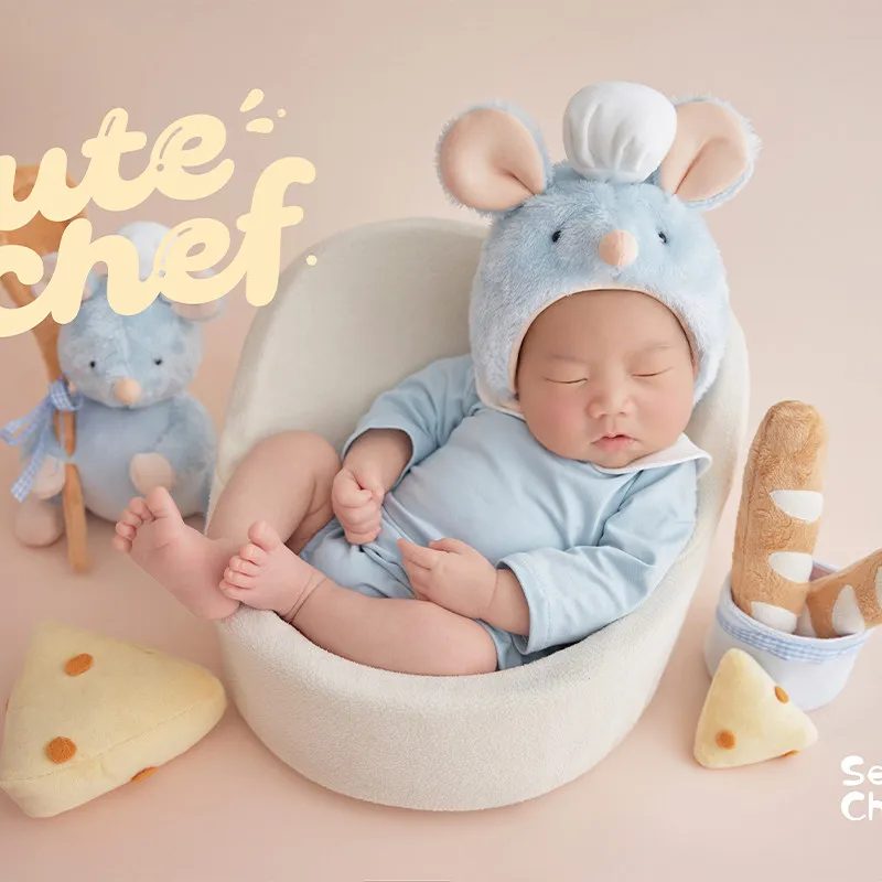 Newborn Photography Props Cute Mouse Theme Set Outfit Set Cheers Breads Clothing for Baby Studio Photoshoot Accessories Docrs