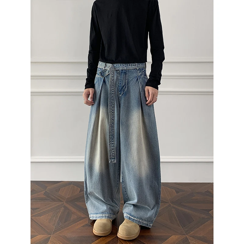 

Винтажные американские прямые джинсы 2025 года, свободный крой с плиссированной талией, большие размеры, джинсовые брюки в стиле ретро для мужчин и женщин, удобные