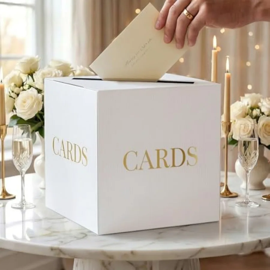 

Wedding Card Box, Large Money Envelope Gift Card Box for Party, Wedding Reception, Gold Foil Cards Holder for Birthday, Graduat