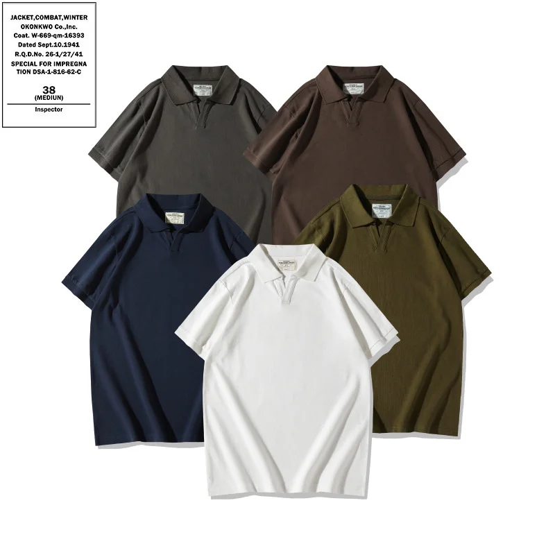 

Solid Color Italian Short Sleeved Shirt Men's Buttonless lapel T-shirt Outdoor Trekking Travel Camping Golf Ball Game Sports Tee