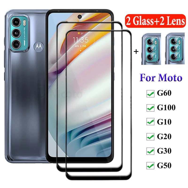 

4-in-1 2.5D Tempered Glass For Motorola Moto G60 Glass For Moto G100 Screen Protector Camera Lens Film For Moto G50 G30 G20 G10