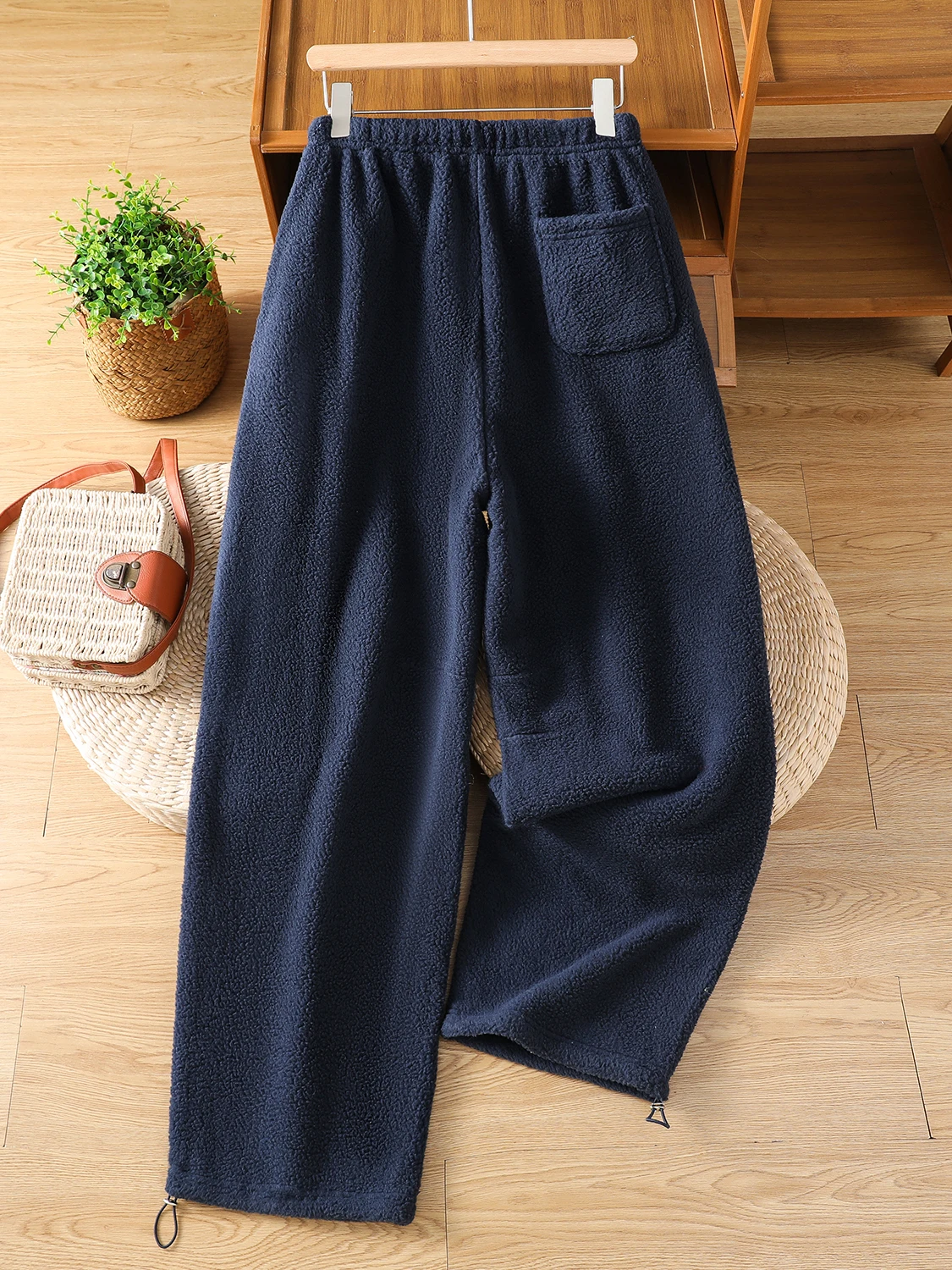 Thiened Fce taille haute pantalon à jambes larges femmes automne hiver nouveau Sle pantalon décontracté ample chaud peau d'oreille Simulation
