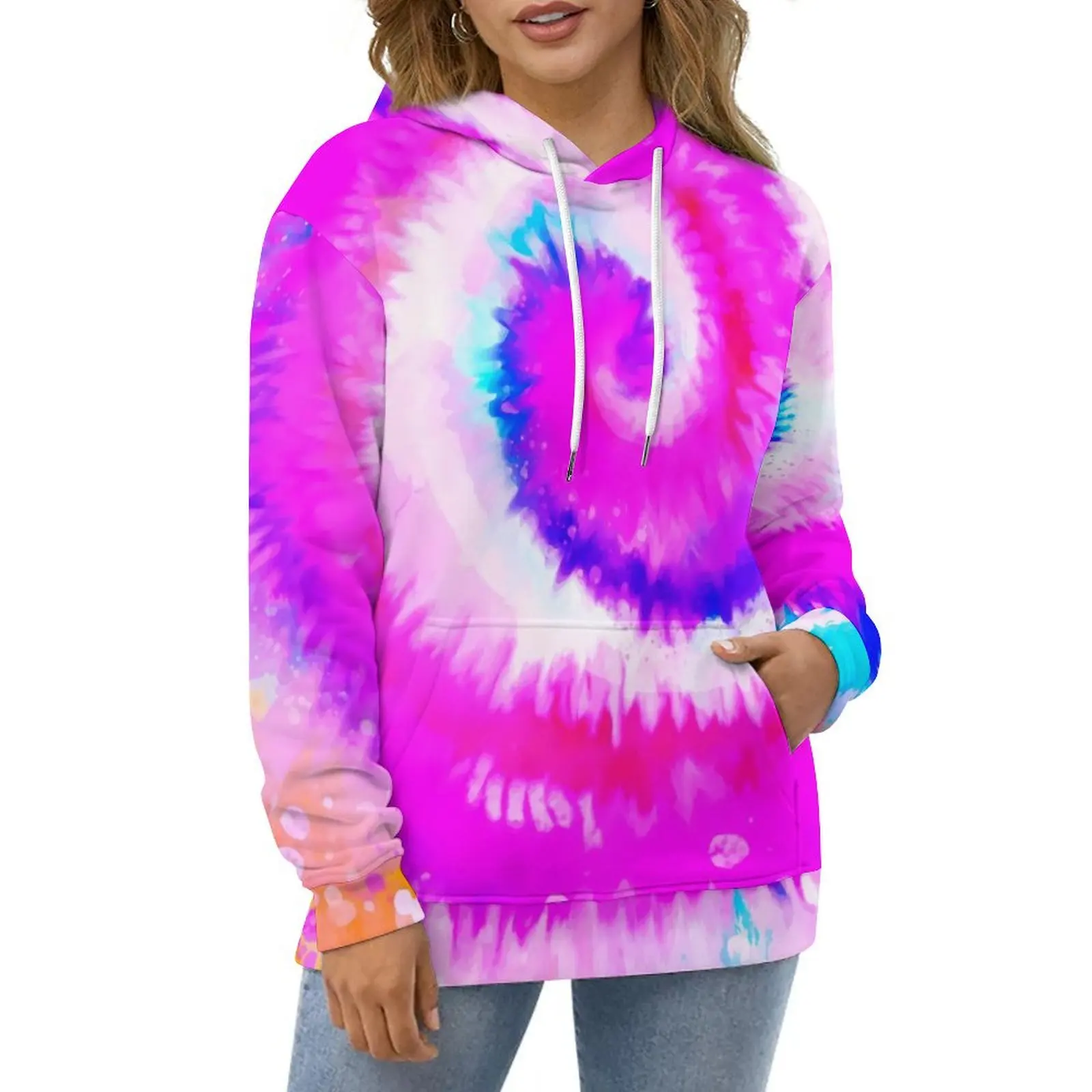 Rainbow Swirl Print Hoodies Ombre Tie Dye Harajuku Oversized Hoodie Female Long Sleeve Cool Graphic Casual Hooded Sweatshirts