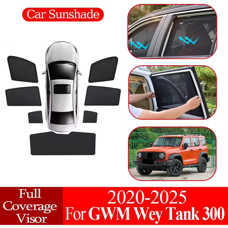 

Anti UV Car Magnetic Mesh Sunshade Coverage Sunshade Sunscreen Privacy Protection Auto Parts For GWM Wey Tank 300 2020-2024 2025