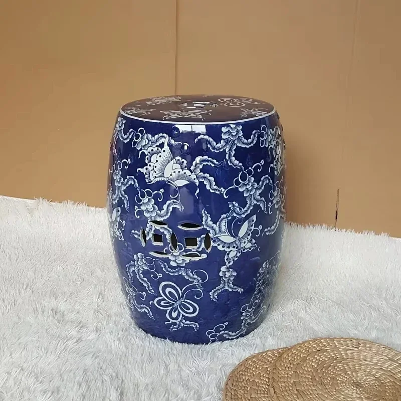 Chinese Hand-painted Blue and White Porcelain Stool, Antique Bathroom Stool, Home Hotel Ceramic Dressing Stool, Height 45cm