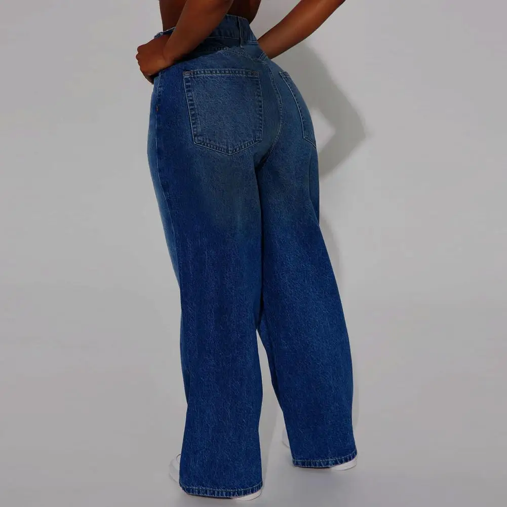 Casual Cotton Pants Women's Wide Leg Jeans High Waisted Stretchy Boyfriend Denim Pants Straight Leg Loose Baggy Jeans with Pocke