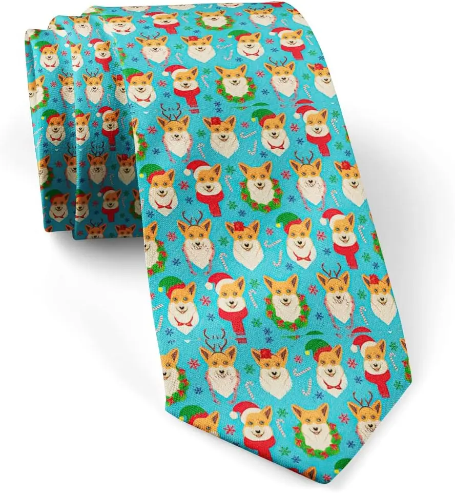 Christmas Corgis Fashion Novelty Necktie Conversation Neckwear Ties Great for Party and Events One Size