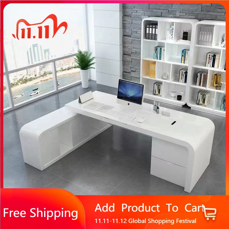 

Minimalist Adjustable Office Desk Drawers Modern White Light Luxury Office Desk Conference Secretary Escritorio Modern Furniture