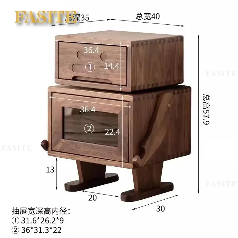 For Black Walnut Solid Wood Bedside Table High Cabinet Creative Sofa Side Table for Bedroom Living Room Robot Kids Nightstand