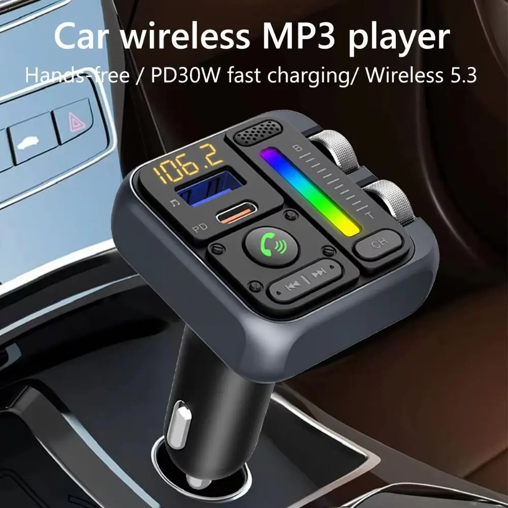 

Bluetooth 5.3 FM transmitter car adapter car charger 42W PD30W HIFI sound effect wireless hands-free call USB MP3 music player