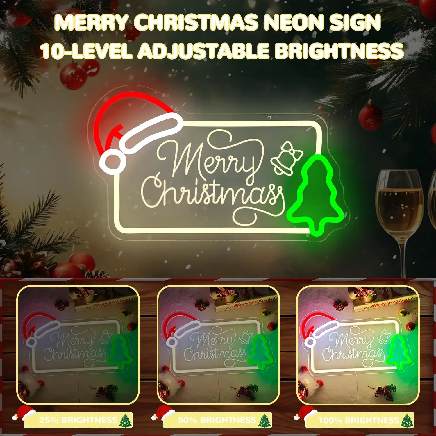 عيد ميلاد سعيد شجرة النيون نحت تضيء علامة جدار ديكور لقبعة سانتا لعيد الميلاد حفلة عطلة هدية المنزل #2