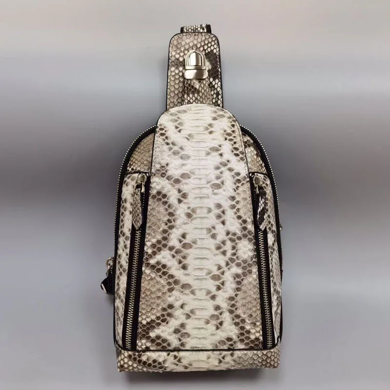 Imagem -06 - Bolsa Peito Crossbody Pele Python Masculina Couro Real Bolsa de Ombro de Luxo Moda Lazer Nova 45 2023