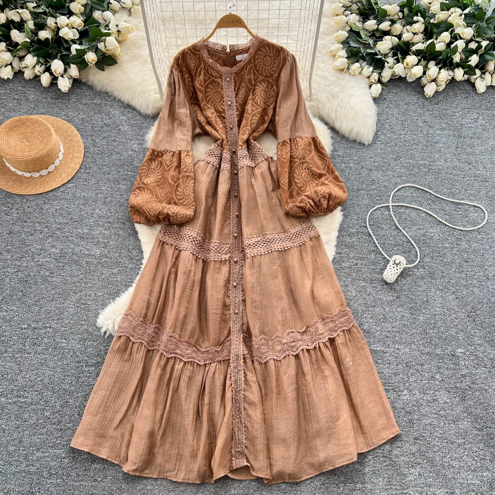 시크 빈티지 섹시 자카드 슬림 엘레강스 페어리 한국 패션 보헤미안 선드레스 여성 의류 롱 드레스