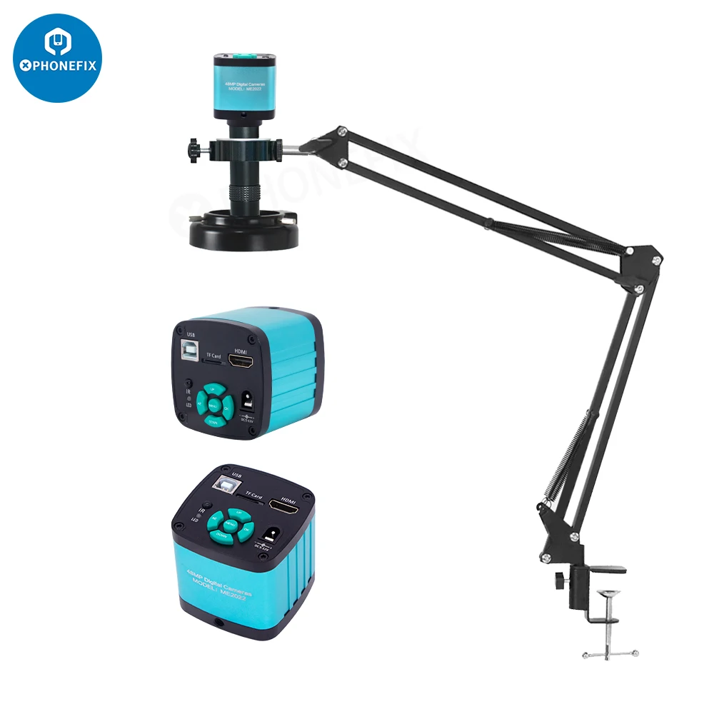 48MP 4K 1080P HDMI USB Industrial Video Digital Microscope Camera 130X Zoom C Mount Lens Cantilever Stand for Repair Soldering