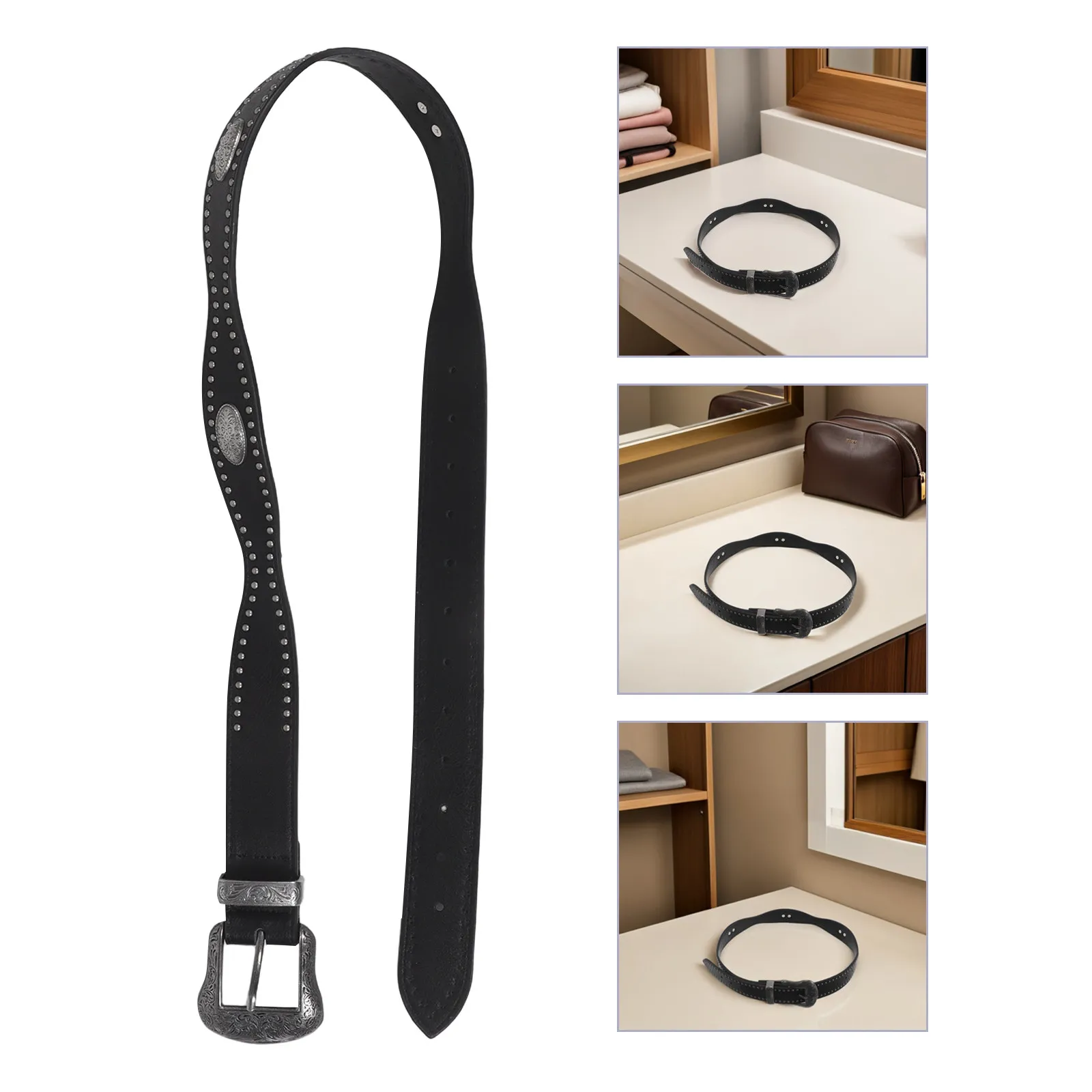 

Панк-рок ремень с заклепками и цветочной пряжкой, регулируемый пояс в стиле вестерн, панк-ремень для женщин, для уличной одежды и джинсов