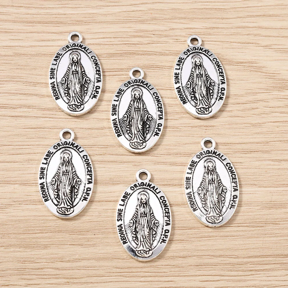 Tusember 10 Stück Legierung Antik Silberfarben Jungfrau Maria Anhänger für Ohrringe Halsketten DIY Schmuckherstellung Handgefertigte Accessoires – Detail 11