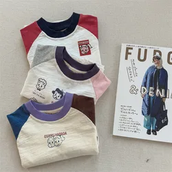 2025 Spring New Children Girls Cartoon T Shirts Cotton Baby Long Sleeve Tops Loose Kids Tee Cute Infant Casual O-neck T Shirt