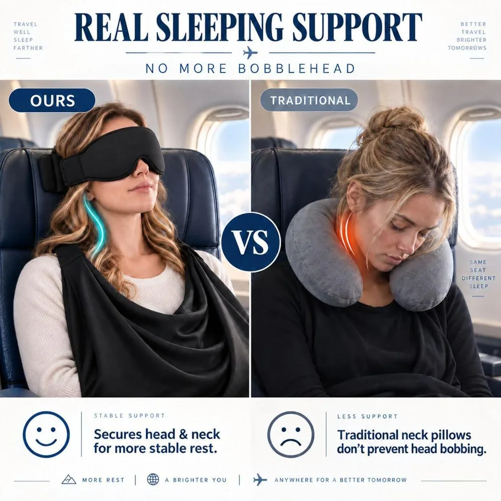 3 In 1 Airplane Car Sleep Support Kit Adjustable Eye Mask Headrest Strap Upper Body Sling Travel Pillow for Flights Trains Home