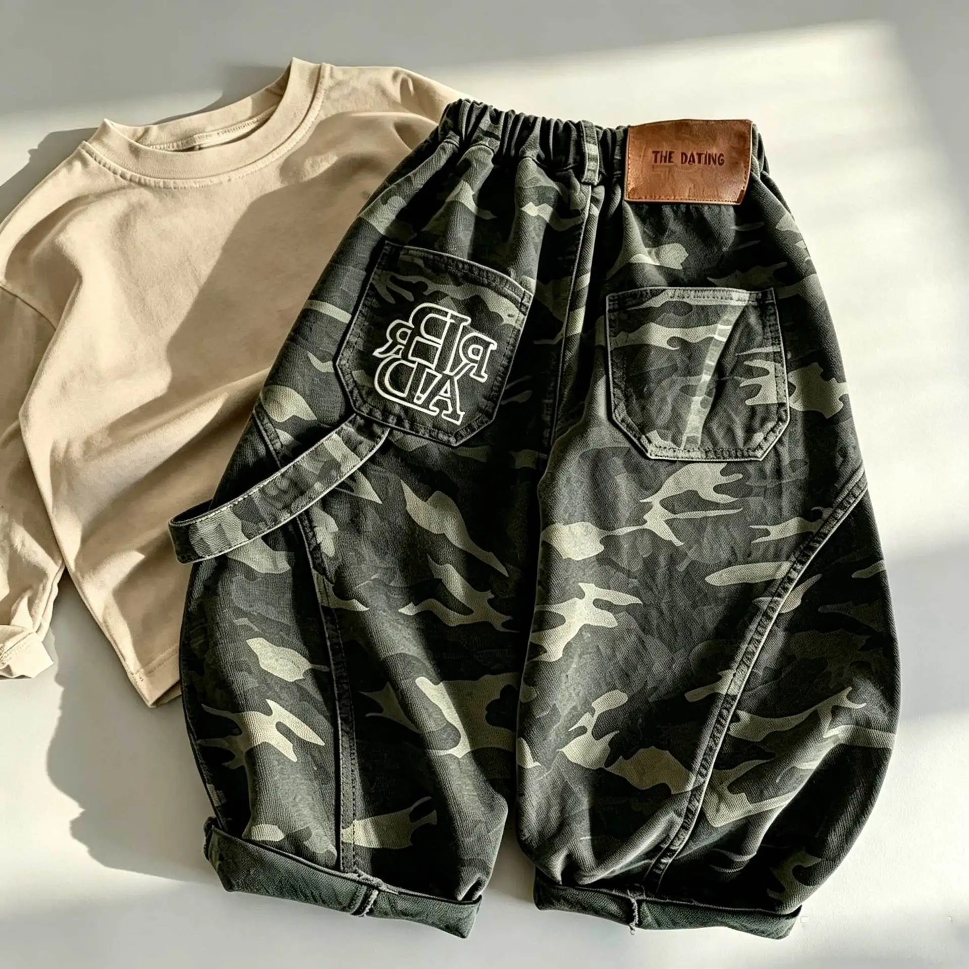Autumn Children Boys Pants RAISE Letter Pocket Toddler Kids Boys Straight Pants Loose Elastic Waist 1-10Yrs Baby Boys Trousers